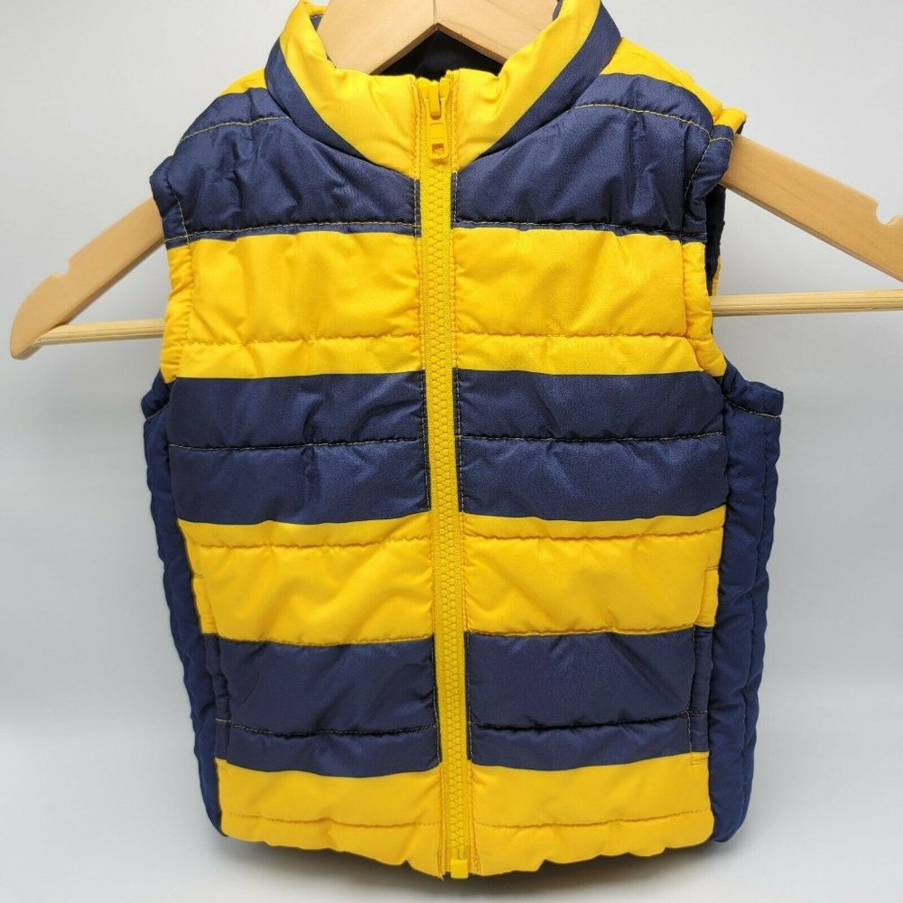 Gymboree Puffer Vest Stripe Yellow Blue 12 24 mos Toddler Maize Winter Unisex